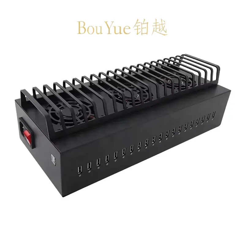 20 Port USB Charging Station Industrial Rack for Batch Charge Data Sync with Power Cable Kit Black White