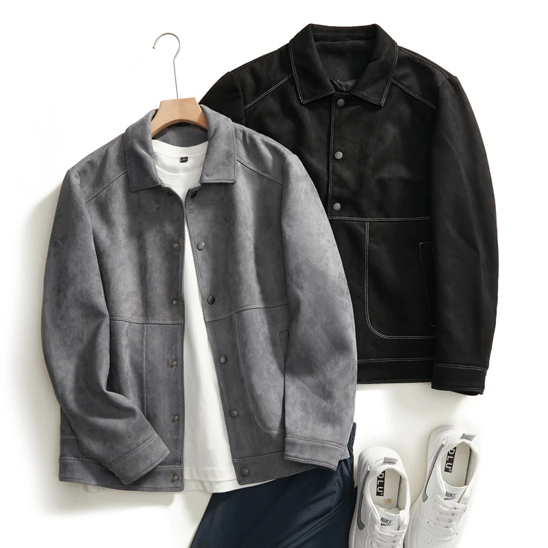 

Faionable Men's Suede Jaet Trendy Outerwear Autumn H548 Offline Synconized 599 Tagkita Brand Stand Fit Youth