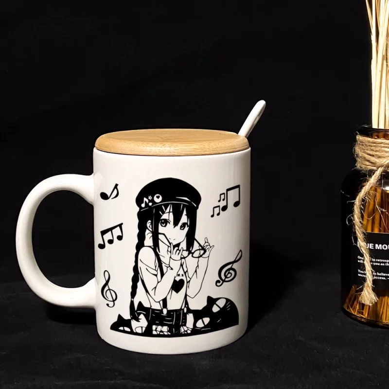 Anime K-ON！ Hirasawa Yui Tainaka Ritsu  Water Cup Ceramic Mugs Coffee With Lid Spoon Cosplay 7114