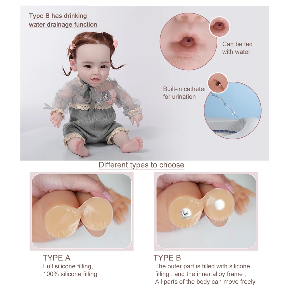 U-charmmore 17.7inch 5.7lbs Full Body Silicone Reborn Baby Doll Realistic Girl Dolls Painted DIY Blank Baby Children Toys