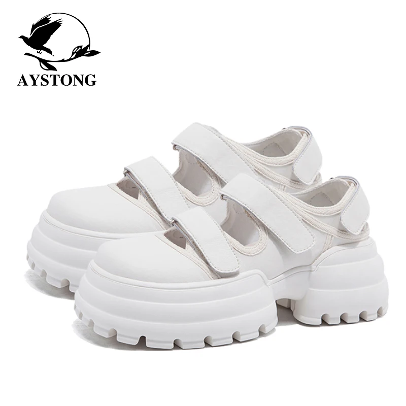

Casual Sporty Thick Bottom Platform Sandals Magic Tape Closure Flat Beach Shoes Comfortable All-Season Low Cut Rubber Sole