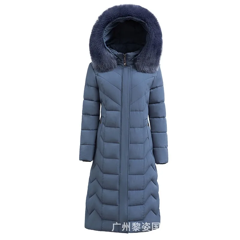 2023 neue Frauen Daunen Baumwoll mantel Winter jacke weiblich über knielangen Parkas erhöhen verdickten Pelz kragen Outwear Kapuzen mantel