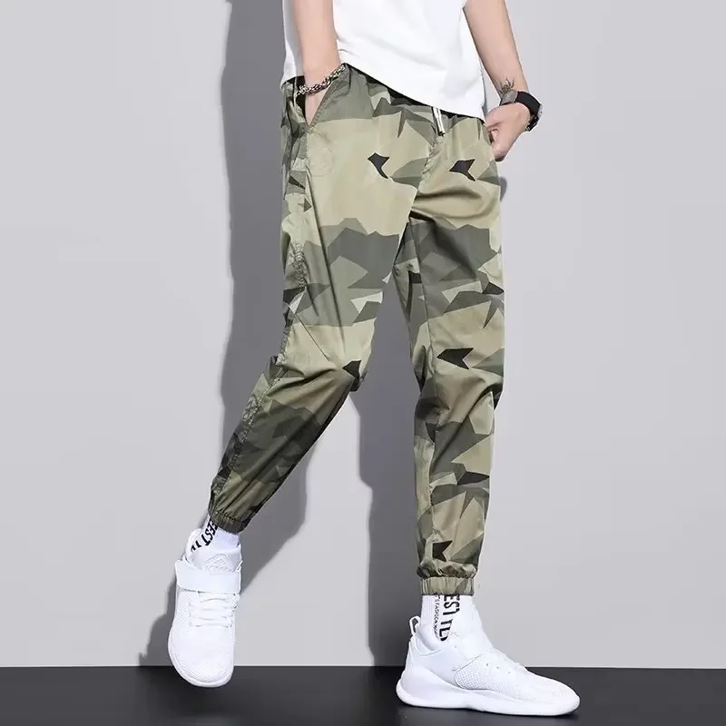 2024 Summer New Elastic Leg Tight Sports Pants Youth Thin Versatile Camouflage Work Pants Summer Men\'s Large Loose Casual Pants