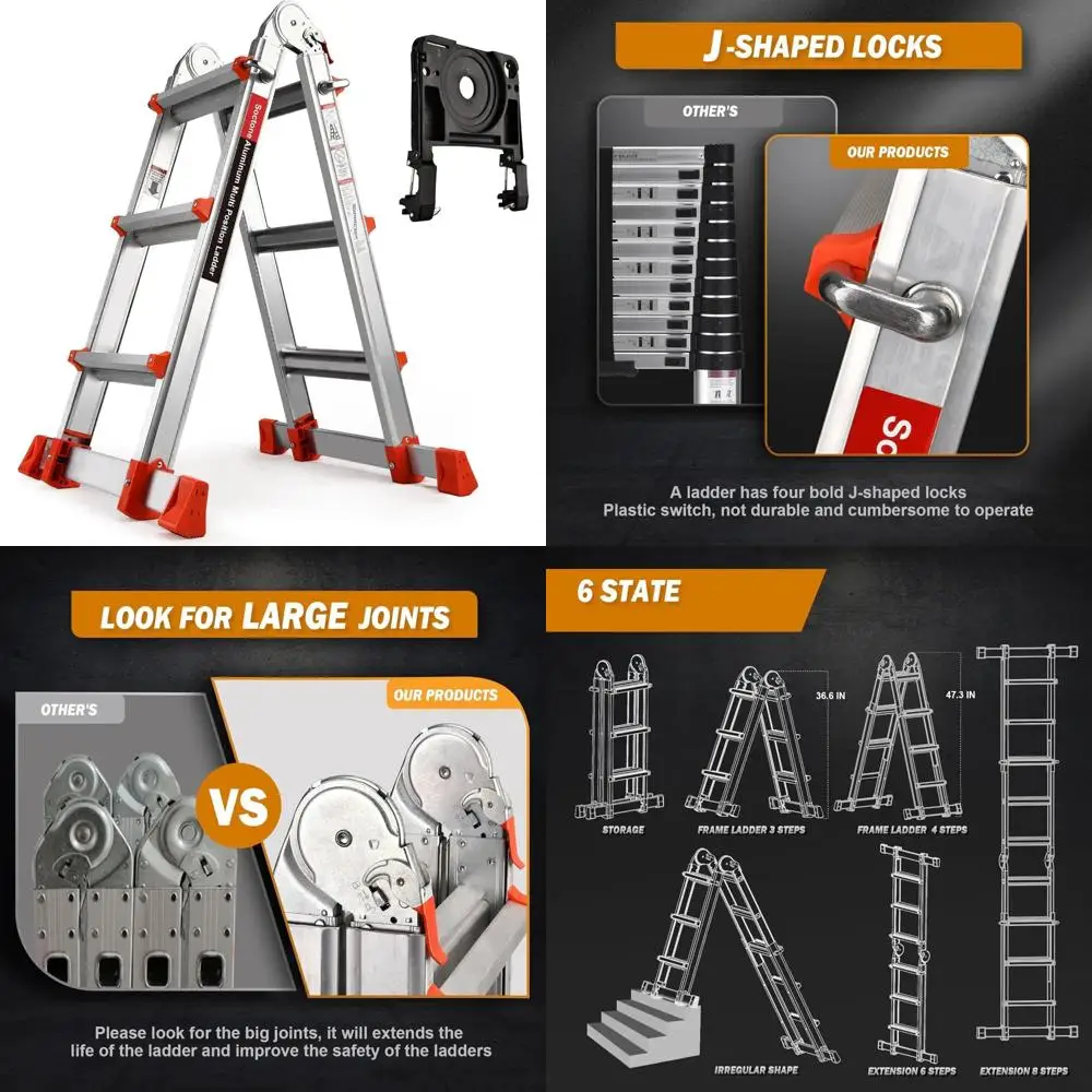

Многопозиционная трехступенчатая удлинительная лестница со съемным поддоном и стабилизатором, высота 10,5 футов, универсальная и безопасная для различных насадок