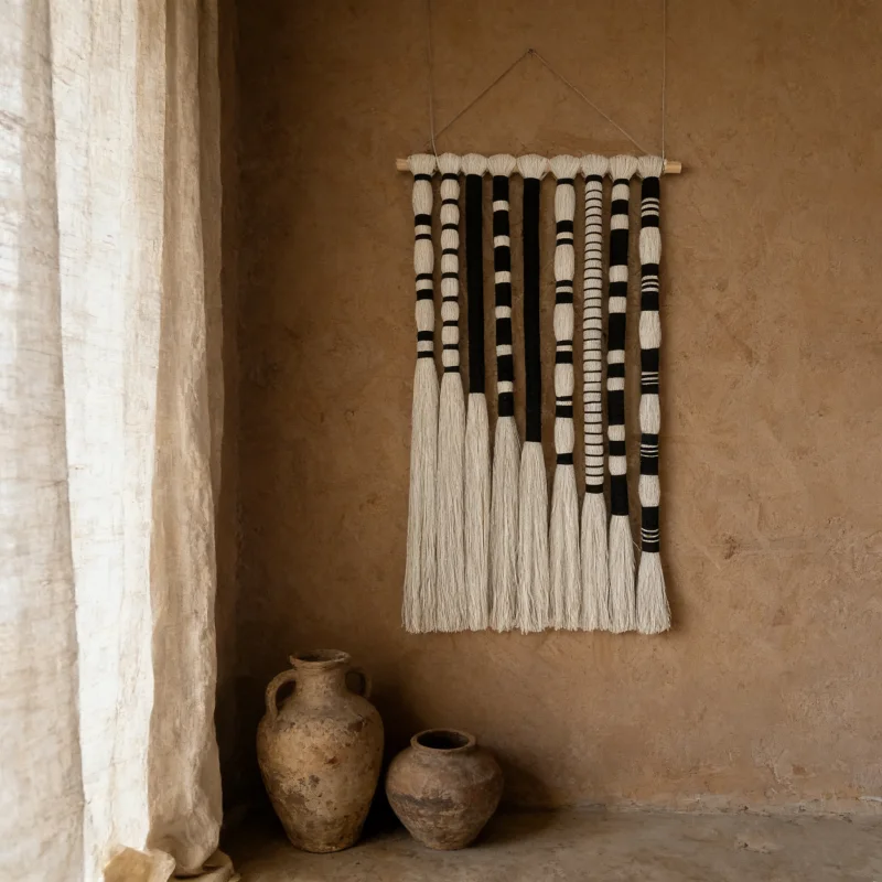 

Bohemian Black White Macrame Wall Hanging Nordic Minimalist Tassel Wall Art Decor Handwoven Tapestry For Home