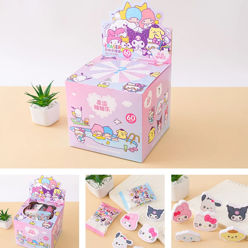 Neue Sanrio 30/60 stücke Radiergummi Kawaii Hallo Kitty Kuromi Cinnamoroll Pumpen Radiergummi Student Schreibwaren Liefert kinder Spielzeug