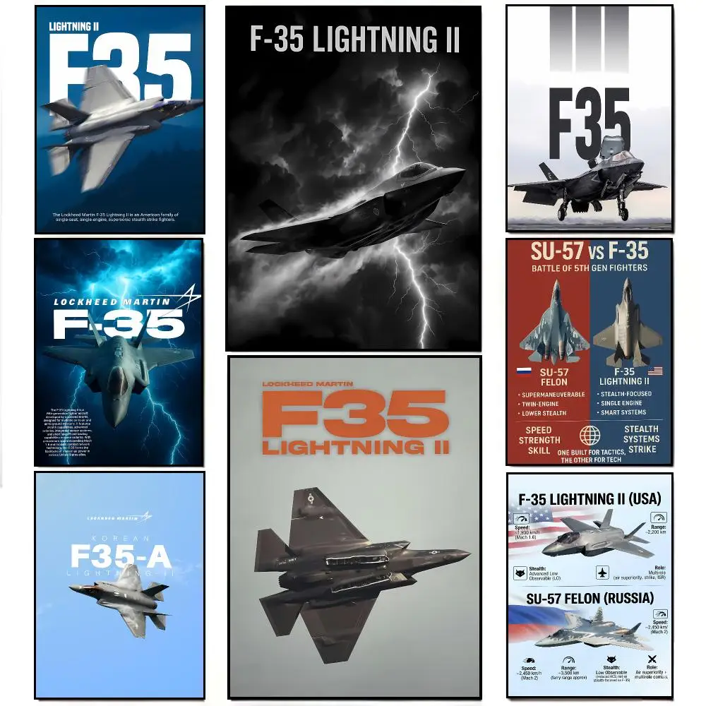Advanced Fighter Jet F-F-35 Lightning II Poster Artwork Self Adhesive Indoor Wall Hanging Room Decor Gift