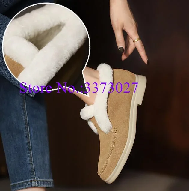 

New Lady Fur Boots Fashion Round Toe Warm Snow Boots Woman Slip-on Loafer Shoes Female Casual Boots Dropship