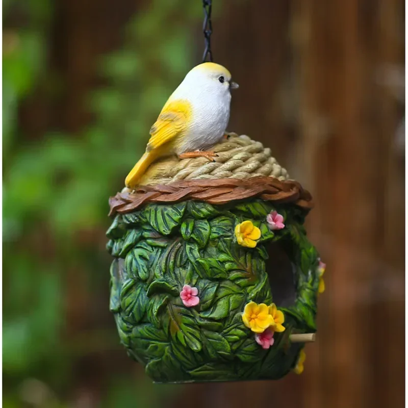 Imagem -03 - Simulado Rattan Bird House Resina Decoração Ornamentos Handmade Estátua Colorida Escultura Varanda Animais Hamster Casa Pátio