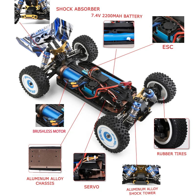 Wltoys V2 for 124017 Brushless RC Car 124019 Brush Car RTR Vehicles Metal Chassis Off Road Model 1/12 2.4G 4WD 75KM/H Machine