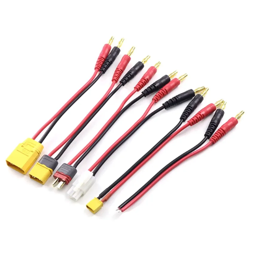 1pcs Battery Charger Cable 4.0mm Banana Male Connector To XT90/ XT60/ XT30/ T Plug 18AWG Silicone Cable 17CM For RC Lipo Battery