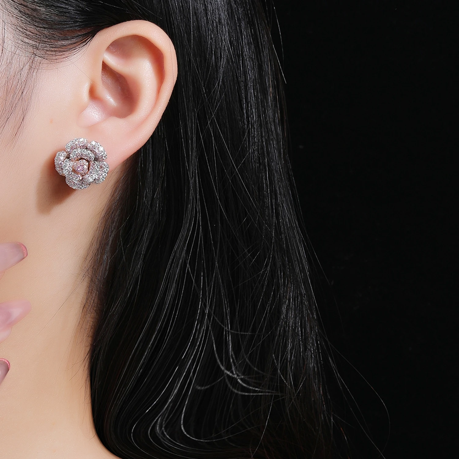 KQDANCE High Craft 925 Silver 16mm Pink Yellow Stone Stud Earrings for Women Rose Flower Designer Luxury Jewelry