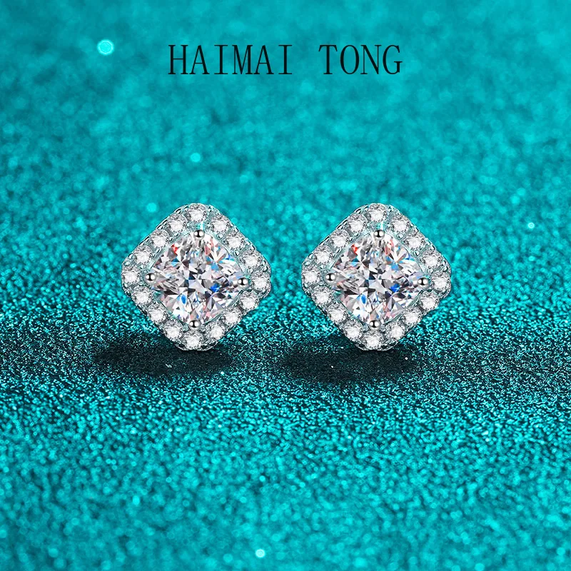 

HAIMAITONG серьги женские толстые квадратные серьги с муассанитом PT950 платиновые аксессуары для ушей