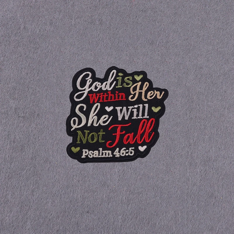 God is Within Her She Will Not Fall, Iron On/Sew On Embroidered Applique Patches, Psalm 46:5 Embroidery Patches, Faith DIY