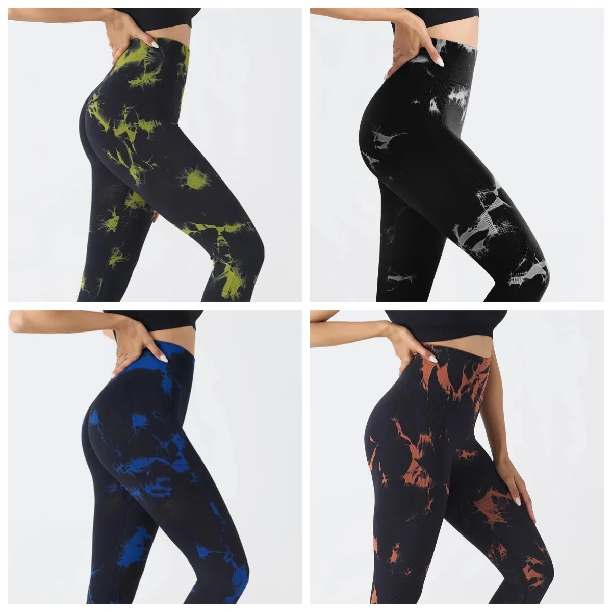 SexyYogaSportPantsSeamlessTie-dye para mulheres cintura alta hip-lifting calças de fitness elásticas sem linhas estranhas roupas femininas apertadas