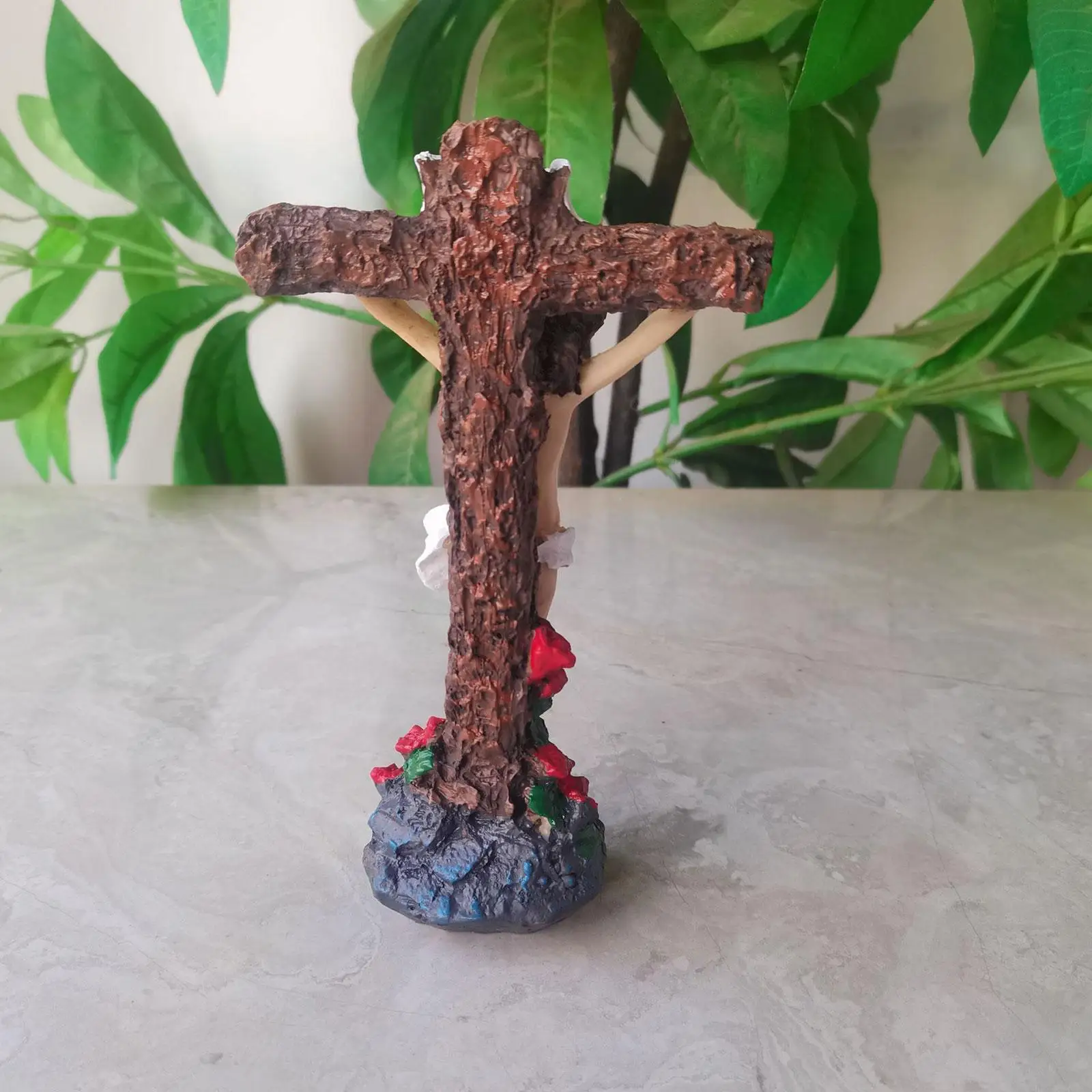 Jesus Crucifix Crosses Figurine Resin Statue for Bookshelf Yard Living Room