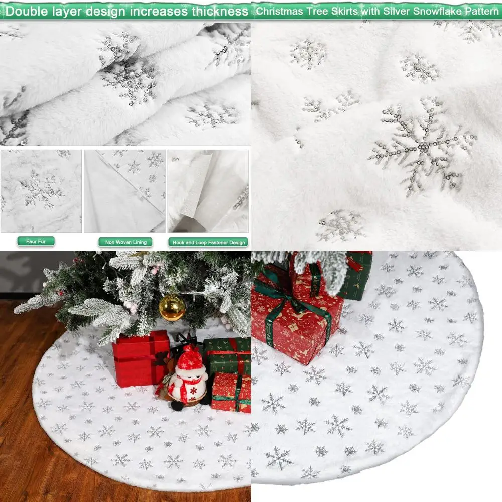 

Белая юбка в виде рождественской елки из искусственного меха — диаметр 72, снежинки с блестками для праздничного декора