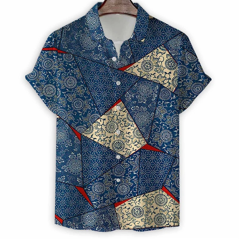 3d Print Ethnic Floral Totem Hawaiian Shirt Men Summer Vacation Short Sleeve Tees Button Shirts Tops Street Beach Lapel Blouse