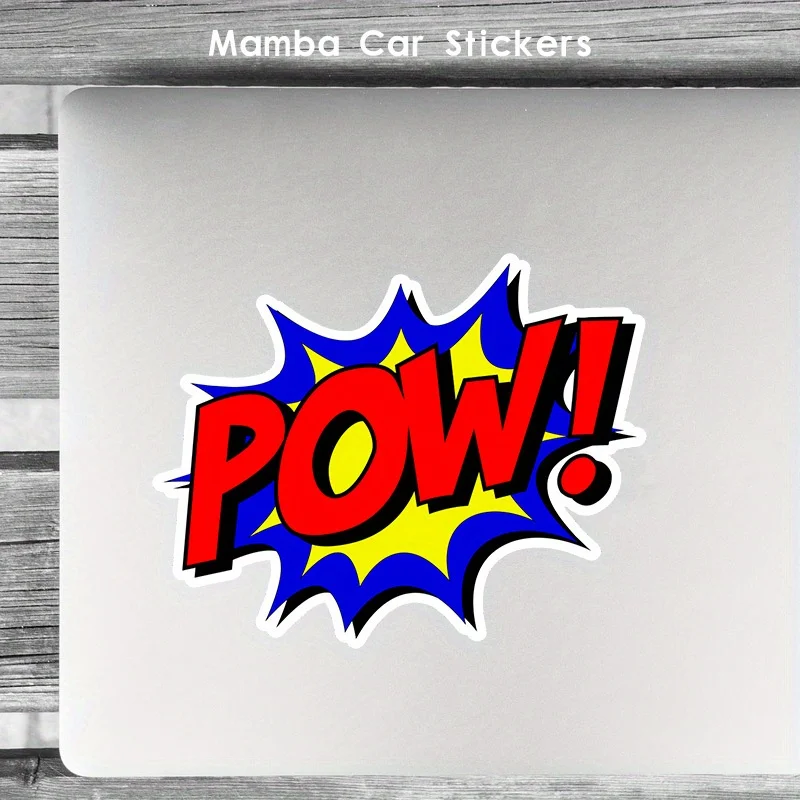 

1PC Comic-Style "POW!" Speech Bubble Sticker (Red/Blue/Yellow) - Mamba Car/Laptop Decor, Self-Adhesive Waterproof Sticker