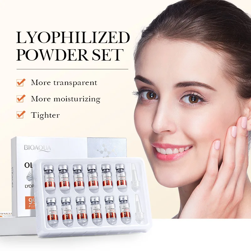 BIOAOUA Oligopeptide Face Juego de polvos liofilizados Piel sensible Esencia de ácido hialurónico hidratante y suavizante