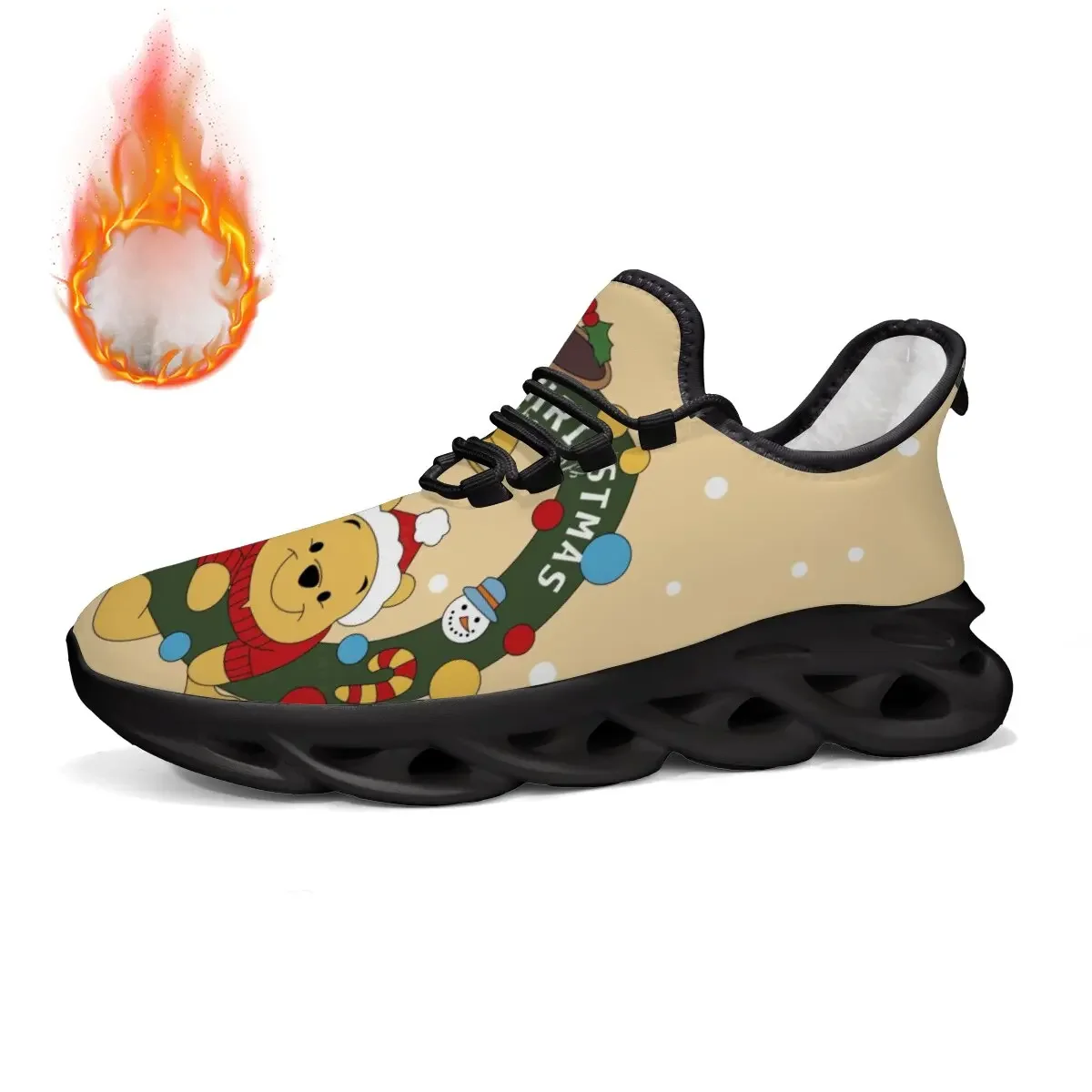 

Casual Shoes New Fashion Winnie the Pooh Christmas Fluffy Lined Sneakers Cute Cartoon Print Sports Training Jogging Shoes