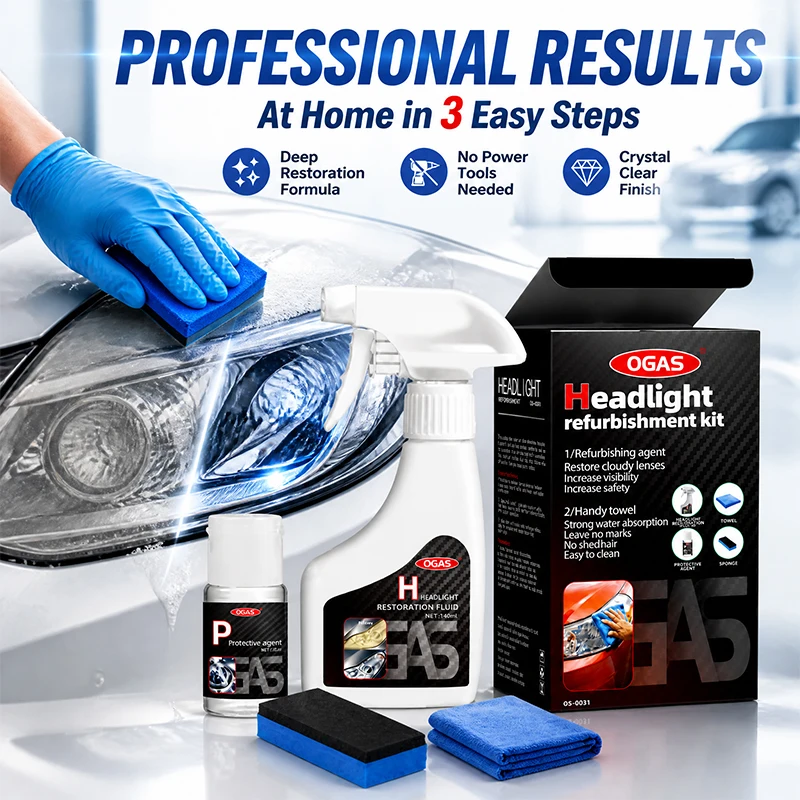 Headlight Refurbishment Kit 180ml+10ml Car Headlight Restorer with Nano Coating Anti-Yellowing Oxidation Remover Crystal Clear
