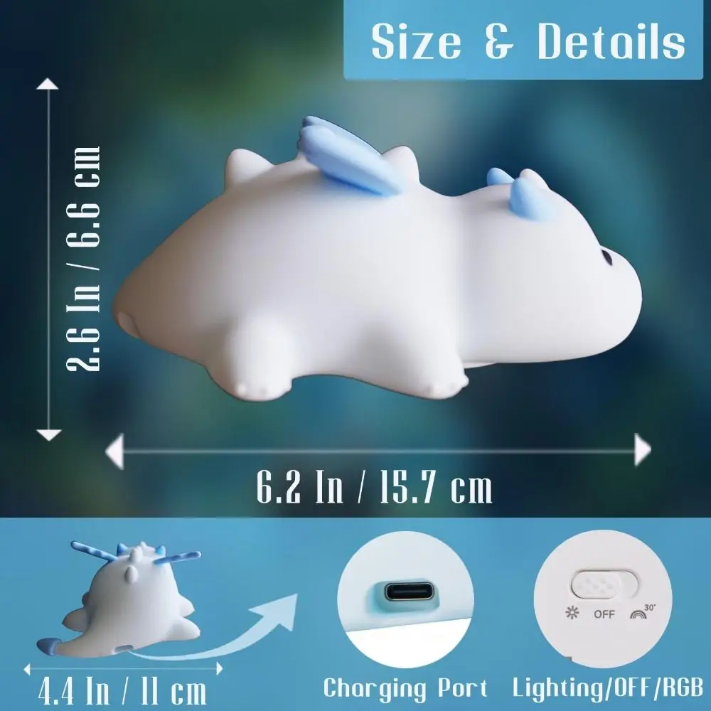 7 Colors Dragon Night Light Magnetic Base Timer Function Rechargeable Night Light Touch Sensor 3 Modes Silicone Night Light