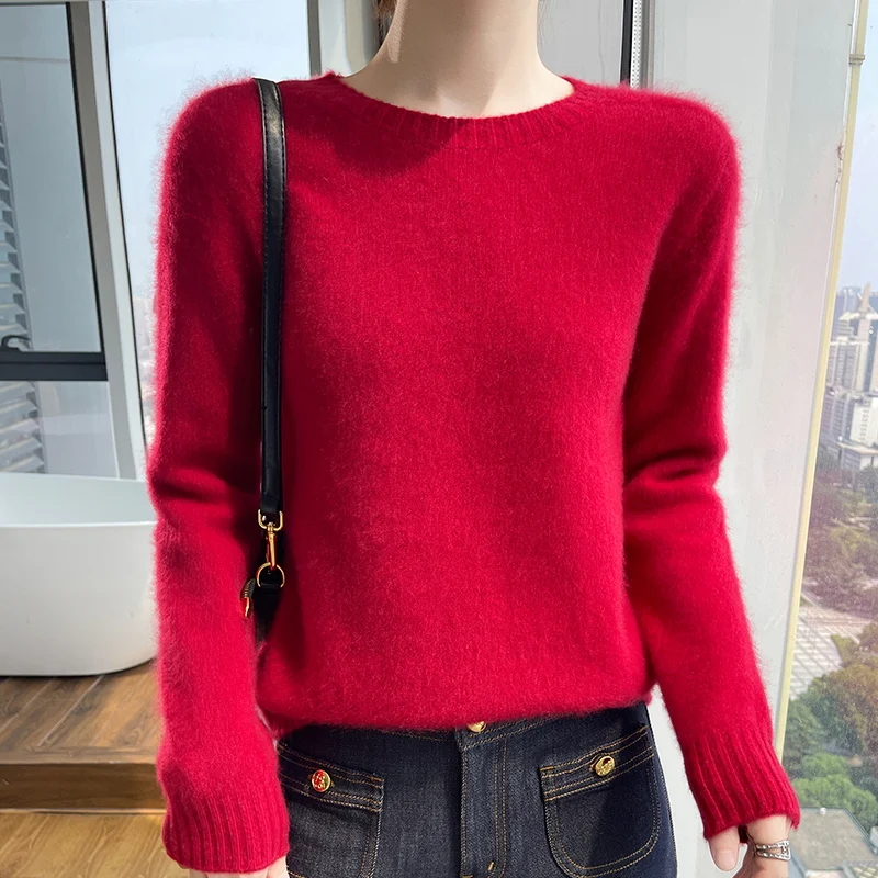 Autumn and winter new high-quality soft 100% merino sweater women's O-neck thick sweater cashmere sweater top