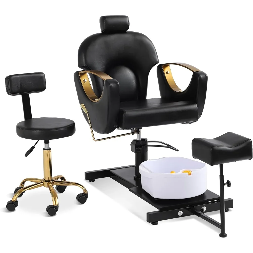 Pedicure Station No Plumbing, Hydraulic Pedicure Chair,Height Adjustable Reclining Pedicure Station,360 Degree Swivel Foot Chair