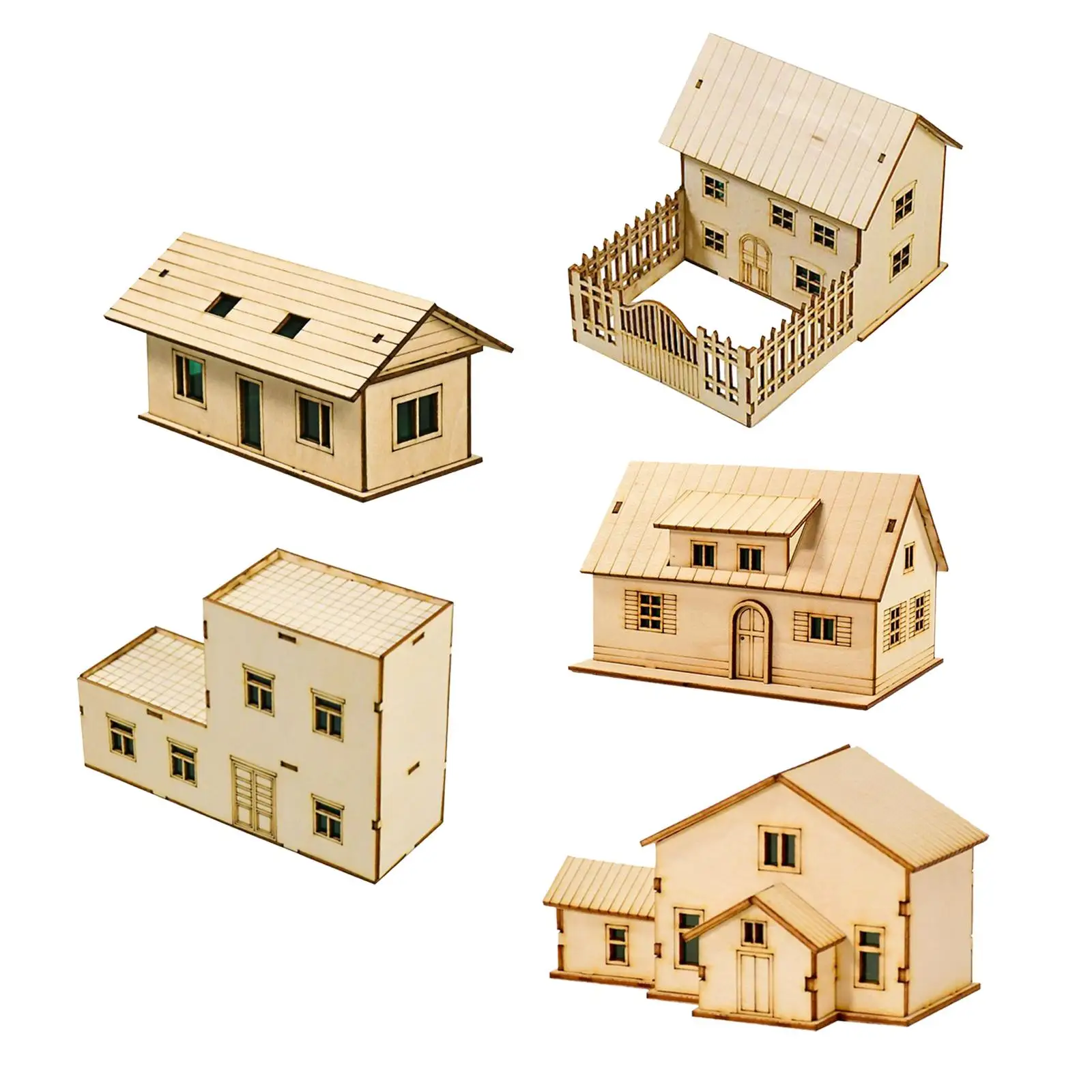 1/60 Houten Miniatuur Huis Ongeverfd Ornament 3D Accessoire Architectuur Scène Landschap Gebouw Model voor Tieners Volwassenen Gift