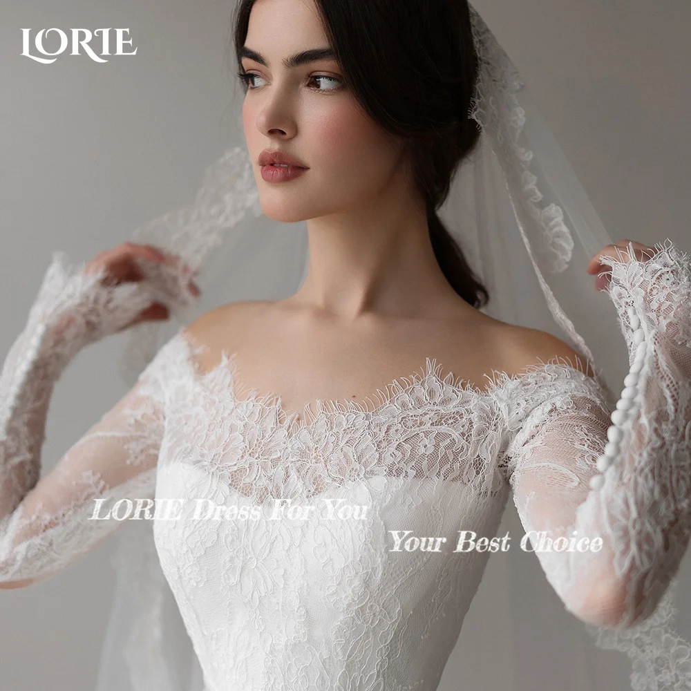 LORIE Vintage Lace Wedding Dress Off Shoulder Long Sleeve A-line Bridal Gown Sweetheart Princess Ball Bride Dress Customized image 2
