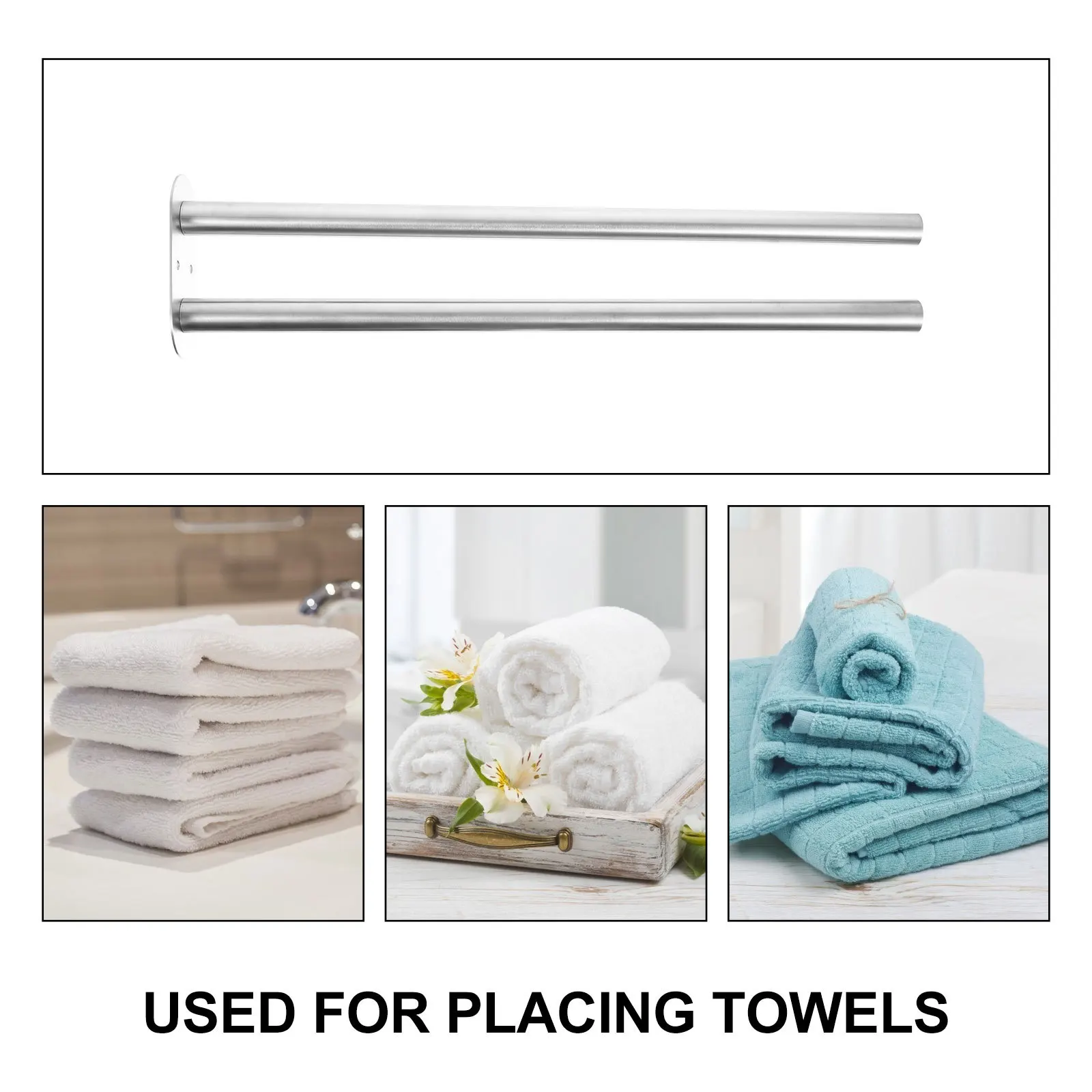 

Wall Mounted Double Rod Towel Rack Steel Space Saving Bathroom Kitchen Toilet Tissue Shelf Dish Cloth Hanger Towel