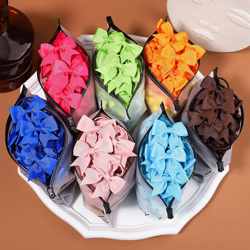 5/10/20Pcs Mini Solid Color Bows Elastic Hair Bands For Kids Girls Small Rubber Band Hair Tie Ponytail Holder Hair Accessories