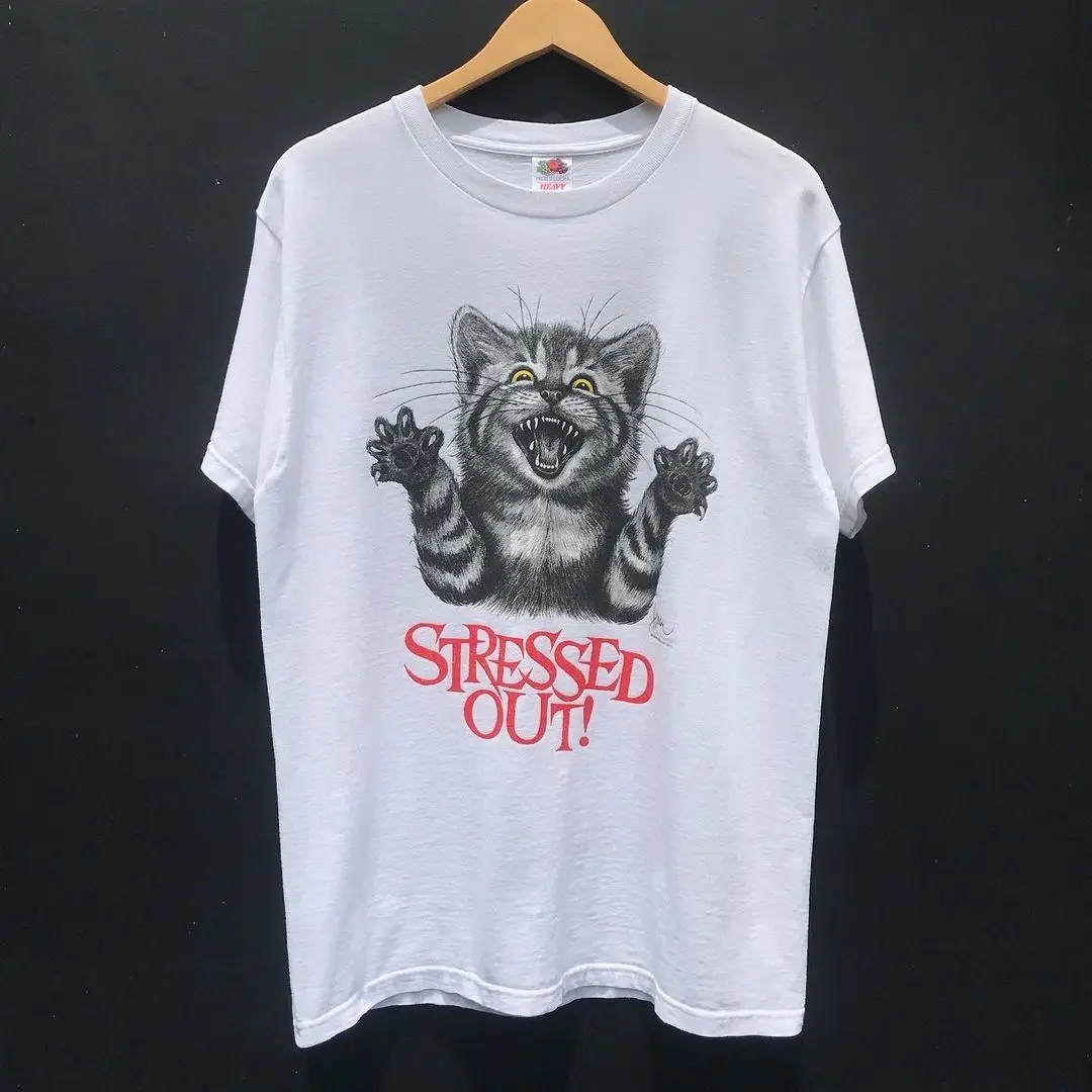 

Высококачественная темная траурная футболка с короткими рукавами и американским ретро-котом, мужские и женские топы из чистого хлопка с принтом