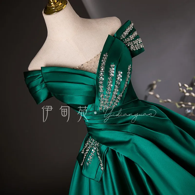 classic dark green beading ball gown dress evening princess vintage/stuido/stage dress/can customize size