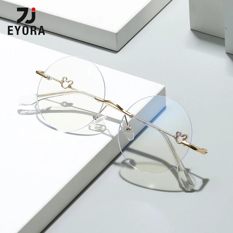 

EYORA Rimless Round Vintage Ultralight Reading Glasses Anti Blue Ray Myopia and Hyperopia Photochromic Prescription Eyewear Lens