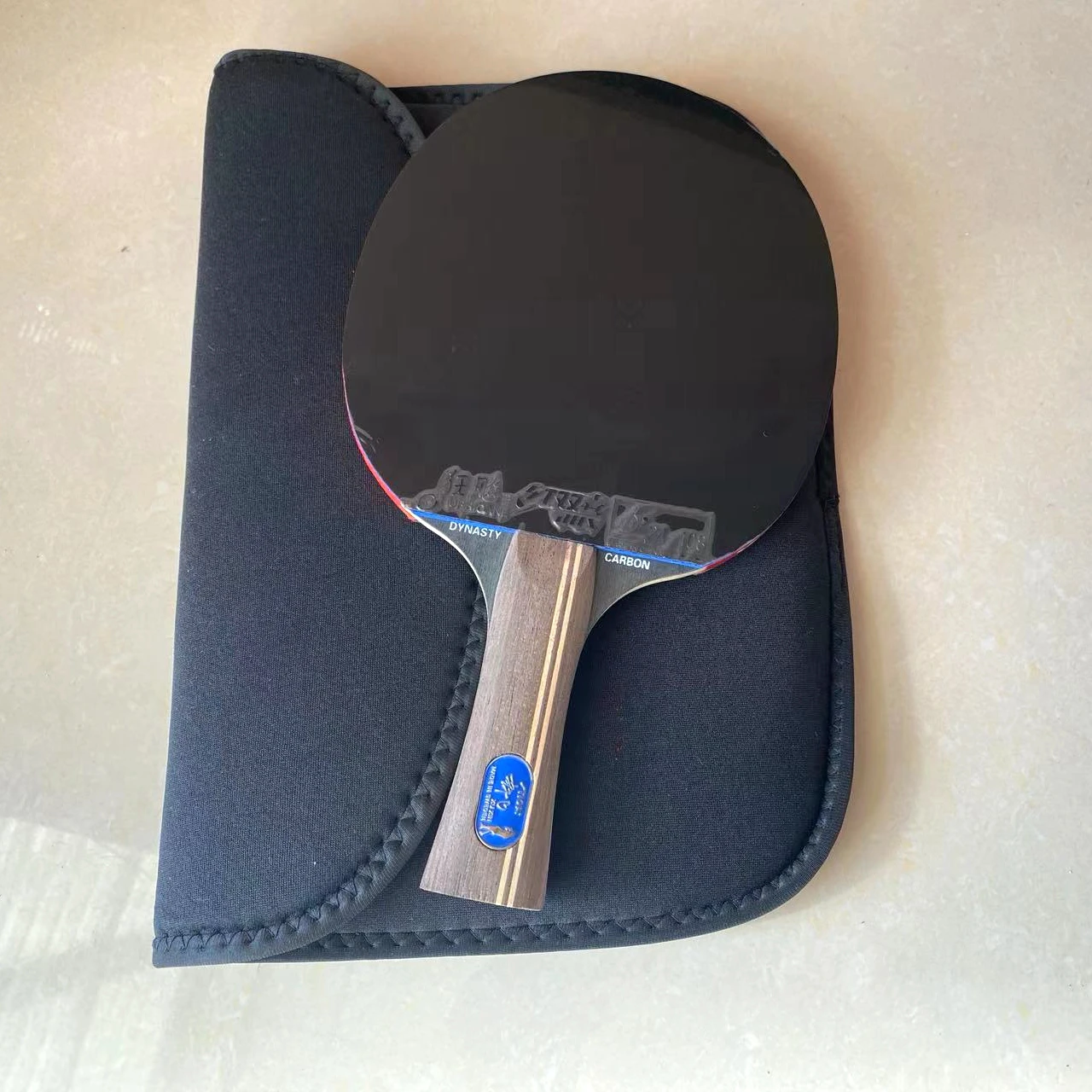 

Dynasty-Carbon Table Tennis Racket Assemble with Pimples in Rubber, Fast Attack Loop, Flared Long Handle Ping Pong Bat Paddle