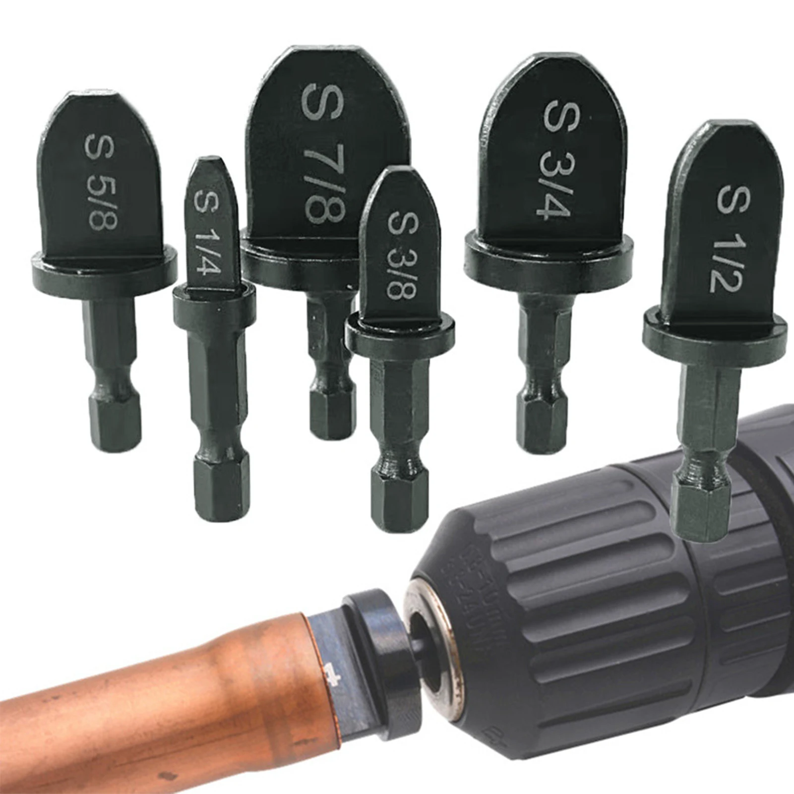 

Flaring Spin Set, 6PCS Tube Expander Drill Bits Carbon Steel Hex Shank Flaring Spin Set for Air Conditioner Copper Pipe