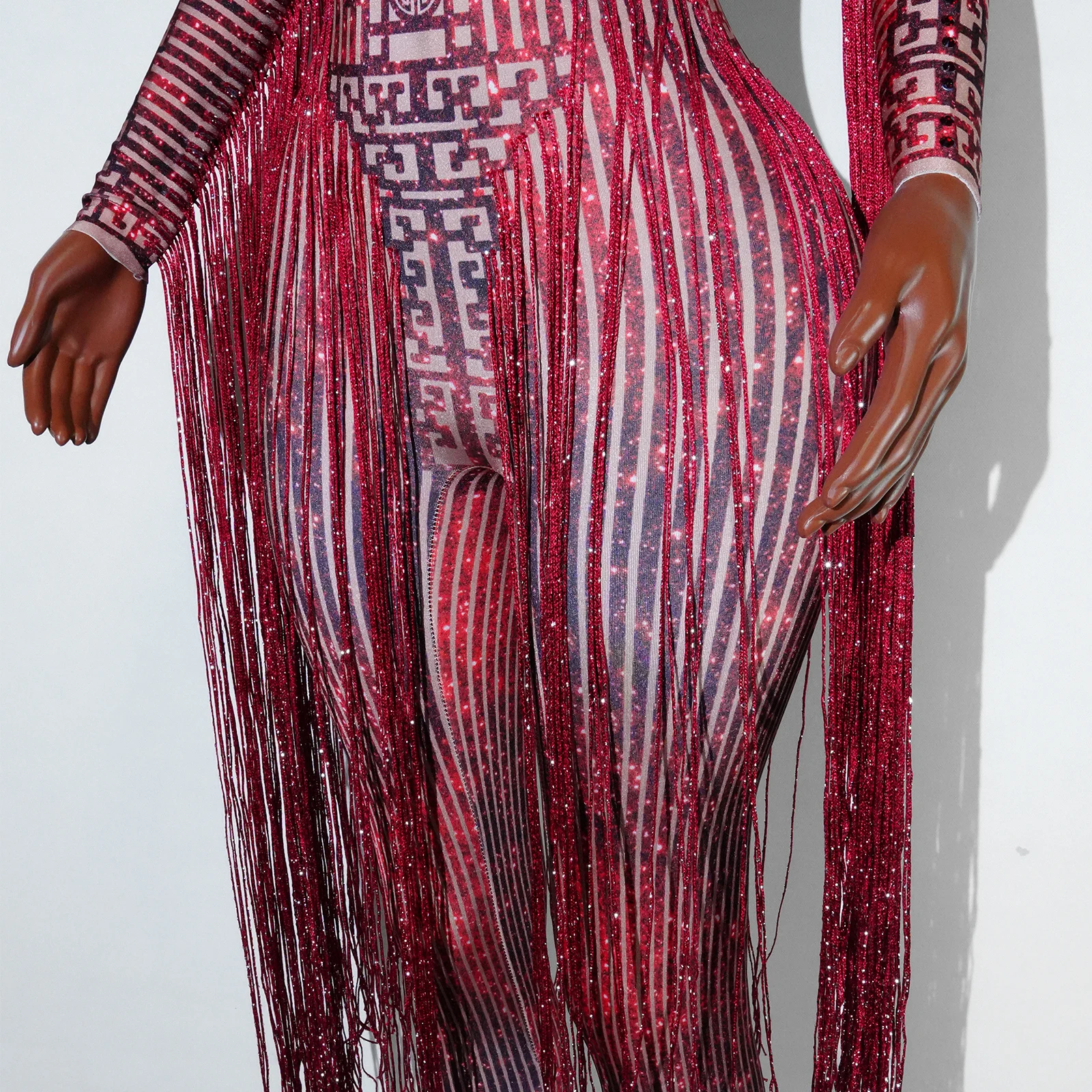 새로운 레드 그리핀 마스크 바 및 클럽 파티 라인 석 머리 장식 Ds 성능 의상 섹시하고 과장된 머리 장식 Forwomenjmpsuit