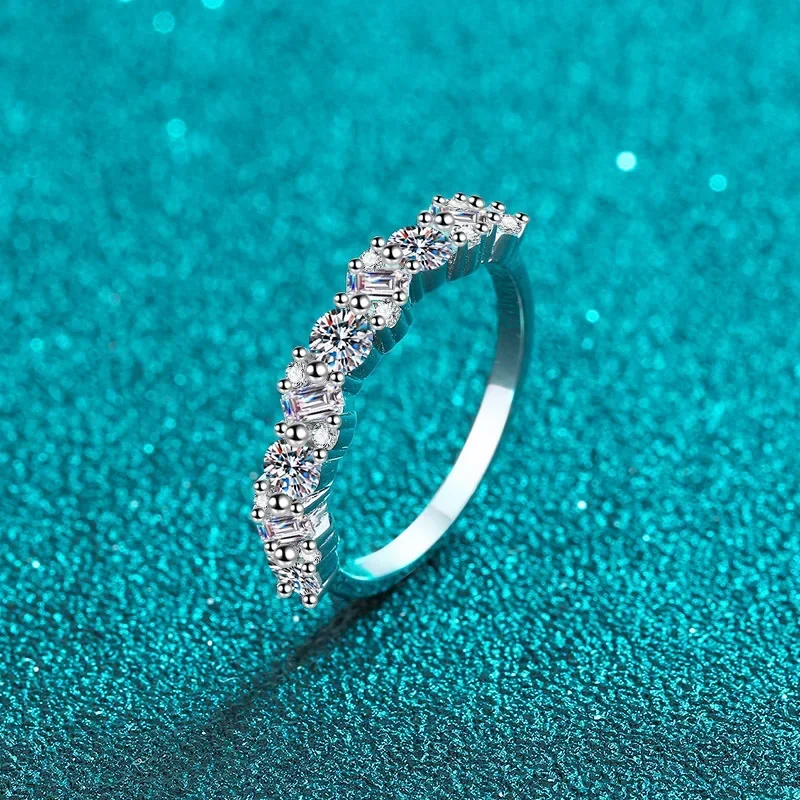 Platinum Pt950 Rings for Women Set 0.9ct Moissanite Diamond Finger Ring Cool Sex 18K White Gold Wedding Fine Jewelry Gift