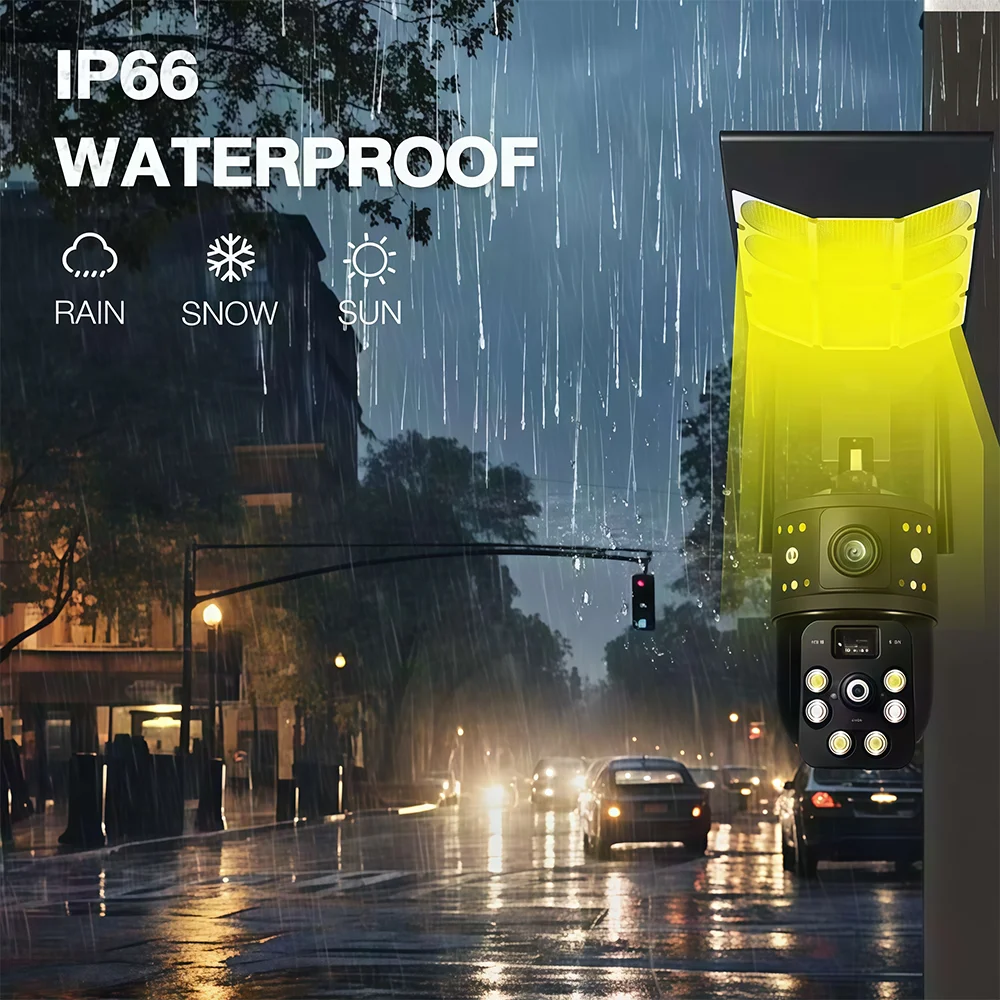 V380Pro Lampione stradale a LED solare Telecamera di sorveglianza 4G integrata 12MP 4K Tre schermi PTZ Protezione di sicurezza CCTV Telecamera IP WIFI