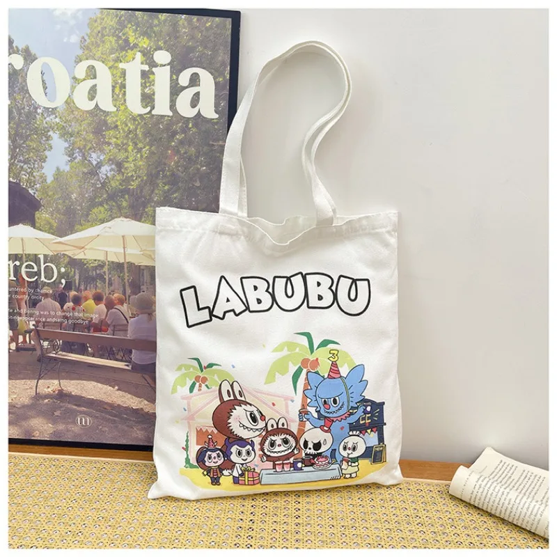 Labubu Canvas Bag Female Labubu Student Cute Cartoon Shopping Bag Portable Tutoring Bag Leisure Shoulder Bag