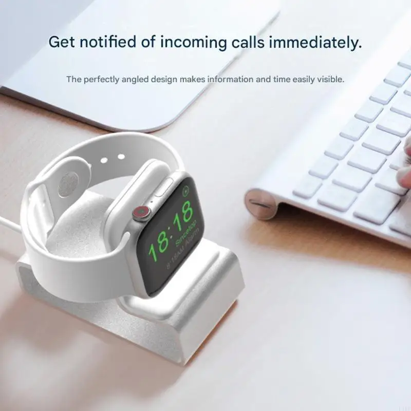 

Stylish Aluminum Alloy Charging Stand For 8Pin Watch Featuring Tilted Display And TPU Padding Accent K1KF