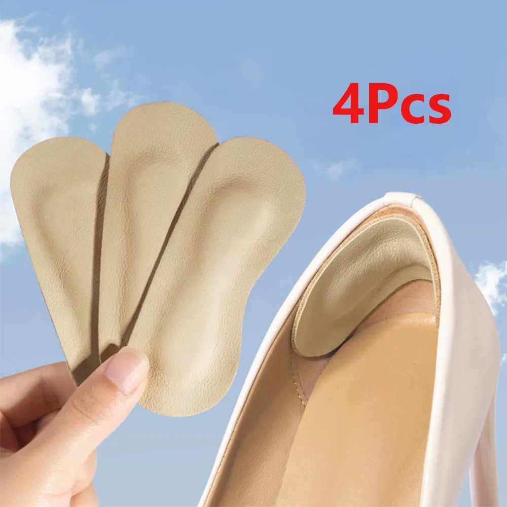 4Pcs Leather Heel Insoles Patch Pain Relief Anti-wear Cushion Pads Feet Care Heel Protector Adhesive Back Sticker Shoes Inserts