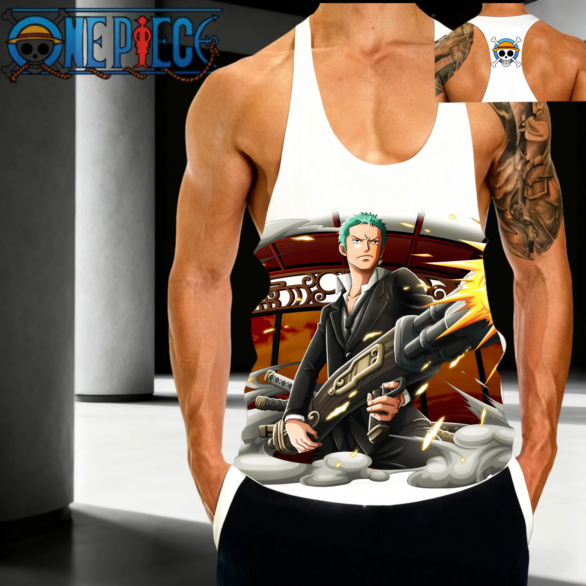 

Popular Anime "One Piece" Theme: Roronoa Solon Pattern 2025 Summer Men's Sports Fitness Breathable Pure Cotton Sleeveless Vest