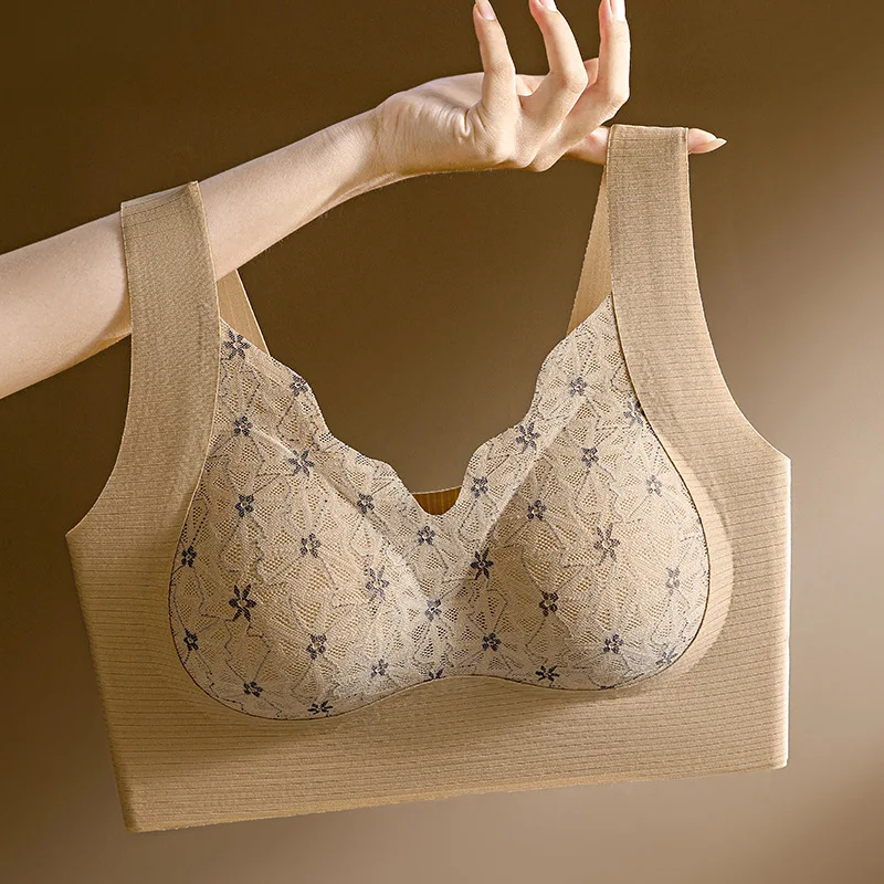 Seamless Lace Backless Bra Vest Fixed Cup Push-Up Side Breast Collection Wireless Vest Style Sleep Bra
