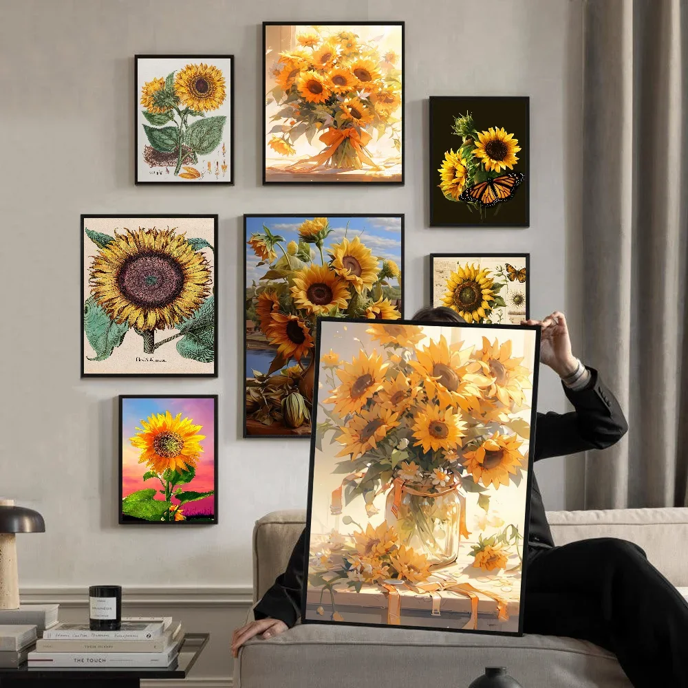 

Sunflower Landscape Poster Movie Sticky Posters Vintage Room Home Bar Cafe Decor Room Wall Decor