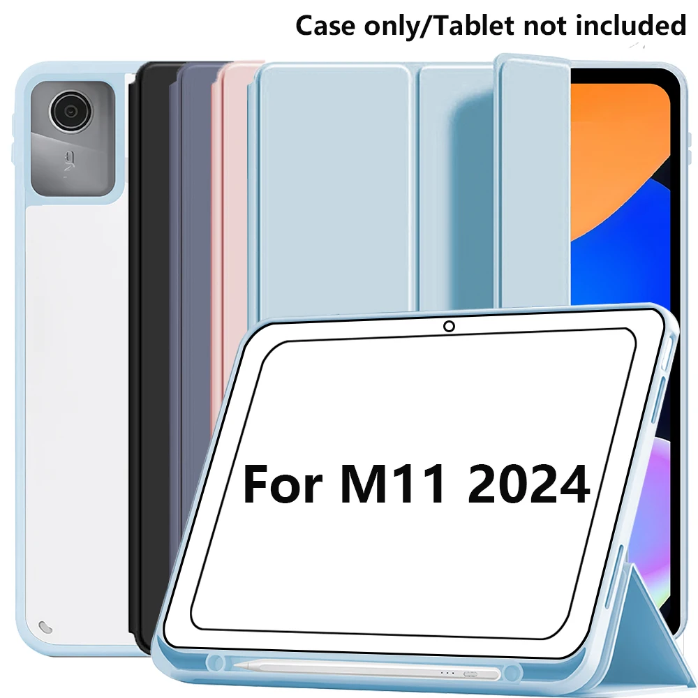

Умный чехол для Lenovo Tab M11/Tab K11 LTE 11 дюймов 2024 TB330FU, складной, с жестким корпусом, прозрачной задней панелью и подставкой-держателем для стилуса