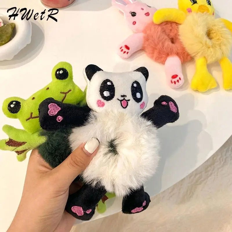 Women Cute Cartoon Plush Hair Band Elastic Accessorie Rabbit Panda Little Yellow Duck Cows Toy Rope Rubber Ties Animal Scrunchie