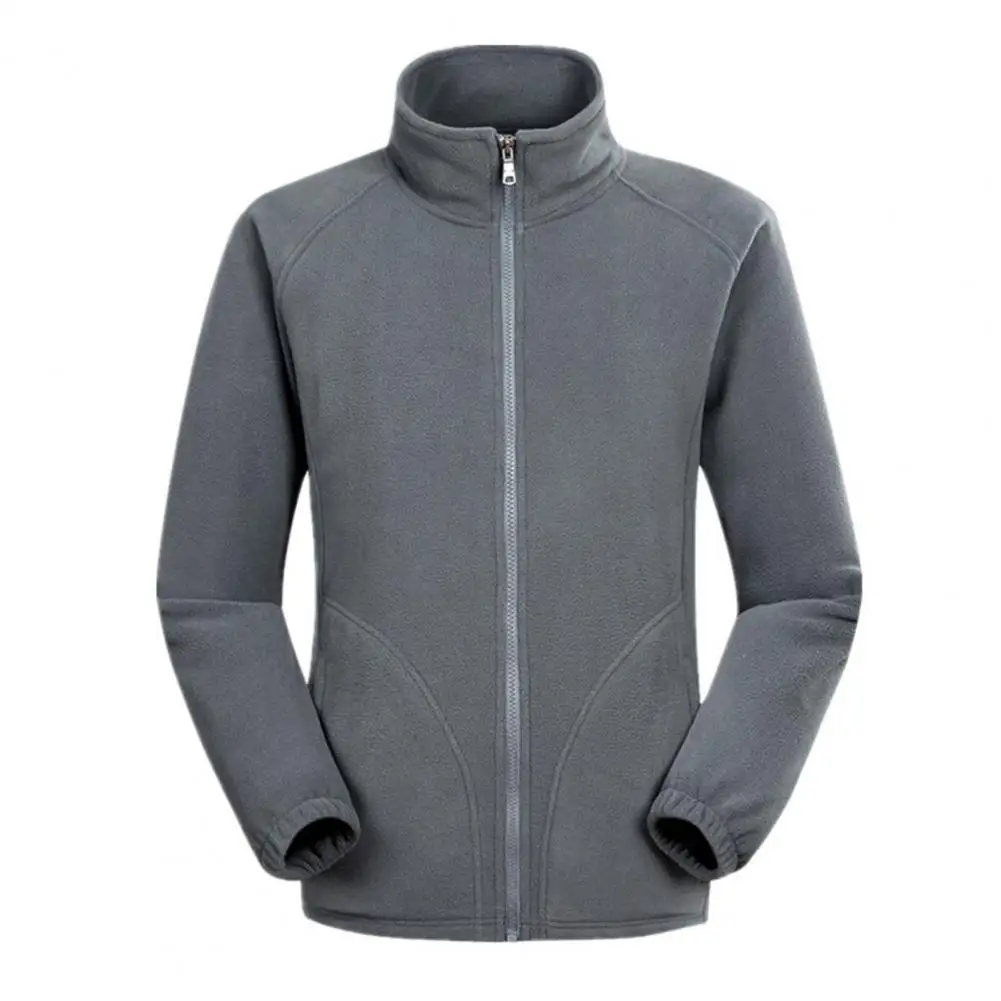 Fall Men Coat Thick Fleece Stand Collar Neck Protection Long Sleeve Zipper Closure Cardigan Warm Pockets Jacket